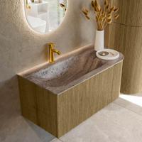 Badmeubel Mondiaz Kurve-Dlux | 95 cm | Meubelkleur Dusk | Wastafelkleur Oza | Solid surface | Wasbak linker zijde spoelbak | 1 kraangat