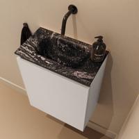 Toiletmeubel Mondiaz Ture Dlux | 40 cm | Meubelkleur Linen | Eden wastafel Lava Midden | Zonder kraangat