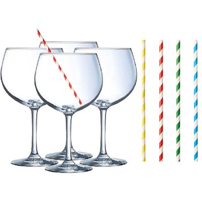 Cocktail set van 6x gin tonic glazen en 100x duurzame rietjes - 700 ml