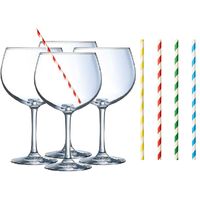 Cocktail set van 6x gin tonic glazen en 100x duurzame rietjes - 700 ml