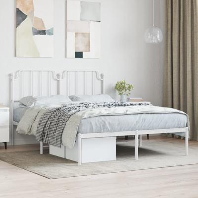 Bedframe met hoofdbord metaal wit 140x190 cm