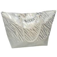 Gerimport strandtas - panterprint - zilver - touw handvat - 14 x 51 x 36 cm