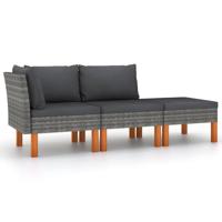 3-delige Loungeset poly rattan en massief eucalyptushout - thumbnail