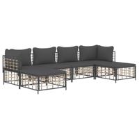 vidaXL 6-delige Loungeset met kussens poly rattan antracietkleurig