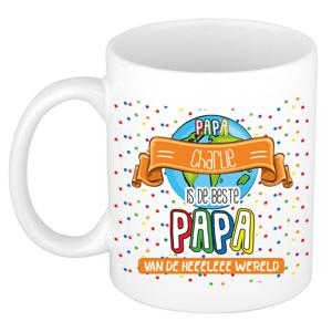 Naam mok papa Charlie - wit - de beste - keramiek - 300 ml - Vaderdag/verjaardag