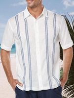 Striped Short Sleeve Bowling Shirt - thumbnail