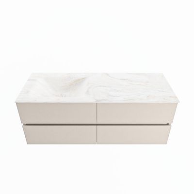 MONDIAZ VICA-DLUX 130cm badmeubel onderkast Linen 4 lades. Inbouw wastafel CLOUD links zonder kraangat, kleur Ostra.