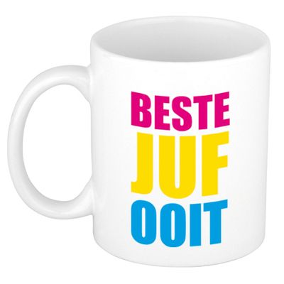 Beste juf ooit cadeau mok / beker in gekleurde blokletters 300 ml