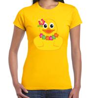 Verkleed T-shirt dames - geel - badeend tropical - foute party/themafeest