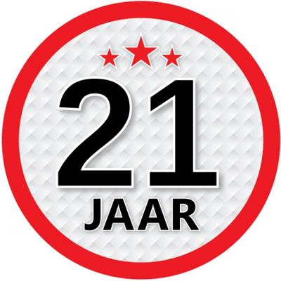 21 jaar leeftijd sticker - rond - Dia 15 cm - 21 jaar verjaardag - jubileum - leeftijd versiering