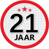 21 jaar leeftijd sticker - rond - Dia 15 cm - 21 jaar verjaardag - jubileum - leeftijd versiering