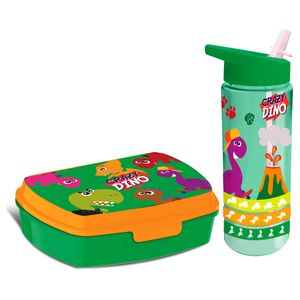 Crazy Dino lunchbox set voor kinderen - 2-delig - groen - kunststof