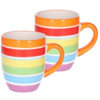 Koffiemokken Curacao - 2x stuks - Keramiek - multi kleuren - 300 ml - 8 x 11 cm - oranje