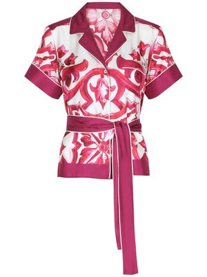 Dolce & Gabbana chemise ceinturée en soie à imprimé Majolica - Rose
