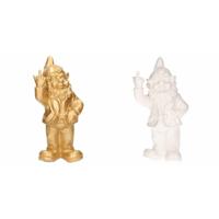 Tuinkabouters - 2x - goud/wit - polystone - 30 cm - middelvinger