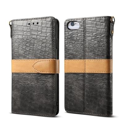 Splicing kleur krokodil textuur PU horizontale Flip lederen case voor iPhone 6/6S met portemonnee & houder & kaartsleuven & Lanyard (grijs)
