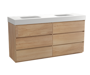 Balmani Mitra staand badmeubel 180 x 55,5  cm naturel eiken met Arcato dubbele wastafel in mat witte solid surface