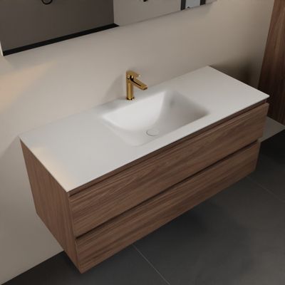 Mondiaz Aivy 120 cm badmeubelset mocha - met wastafel talc 1 kraangat midden