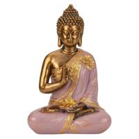 Boeddha beeld Shaman - binnen/buiten - kunststeen - goud/lila - 21 x 31 cm Boeddha beeld Shaman - binnen/buiten - kunststeen - goud/lila - 21 x 31 cm