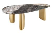 Eettafel ORGANIC 200cm ovaal veelkleurig marmeren blad met champagne gouden frame - 46205