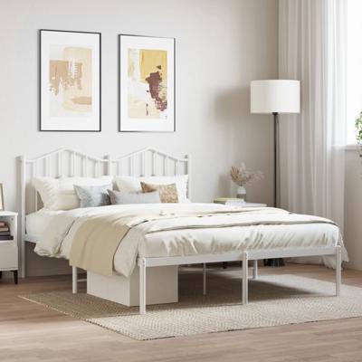 Bedframe met hoofdbord metaal wit 140x200 cm