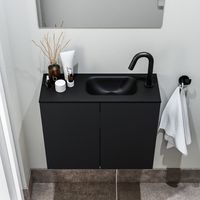 Zaro Polly toiletmeubel 60cm mat zwart met zwarte wastafel met kraangat rechts - thumbnail