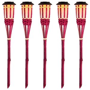 20x Roze buiten/tuin Led fakkel Bodi solar verlichting 54 cm vlam