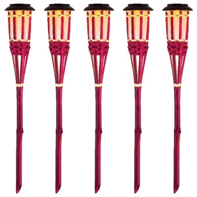 20x Roze buiten/tuin Led fakkel Bodi solar verlichting 54 cm vlam