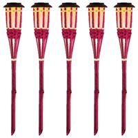 20x Roze buiten/tuin Led fakkel Bodi solar verlichting 54 cm vlam