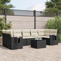 8-delige Loungeset met kussens poly rattan zwart