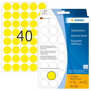 Herma 2251 Etiketten Ø 19 mm Papier Geel 1280 stuk(s) Permanent hechtend Etiketten voor markeringspunten