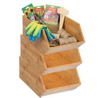 Stapelbare opbergmand - 3x - 18 x 31 x 12 cm - bamboe hout - lichtbruin - open organizer