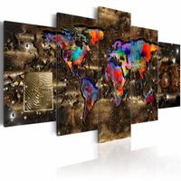 Schilderij - Fantasie Wereld - Wereldkaart , bruin , multi kleur , 5 luik