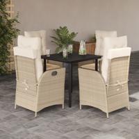 5-delige Tuinset met kussens poly rattan beige