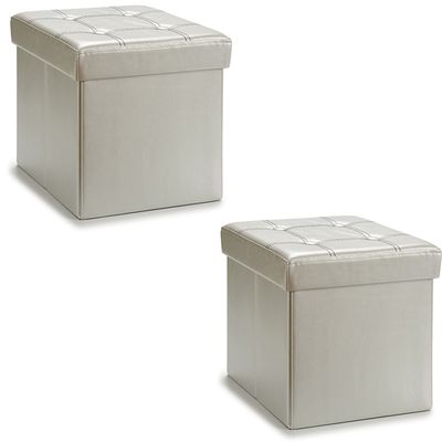 Poef Square BOX - 2x - hocker - opbergbox - zilvergrijs - polyester/mdf - 31 x 31 cm - opvouwbaar