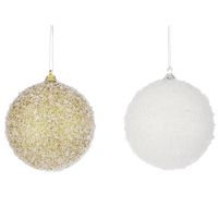 Kerstboomversiering 2x kerstballen met sneeuw 8 cm - Kerstbal - thumbnail