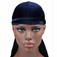 Fluweel tulband cap lange staart piraat Hat chemotherapie Cap (marineblauw)