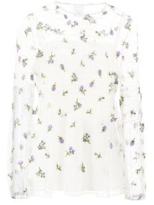 Anna Sui blouse transparent à fleurs brodées - Blanc