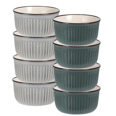 Soepkom Striped - set 8x - grijs / groen - 14 x 7 cm - keramiek - kom