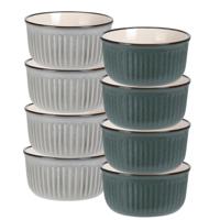 Soepkom Striped - set 8x - grijs / groen - 14 x 7 cm - keramiek - kom