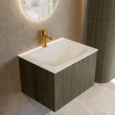 Badmeubel Mondiaz Kurve-Dlux | 60 cm cm | Meubelkleur Shadow | Wastafelkleur Ostra | Solid surface | Wasbak midden spoelbak | 1 kraangat