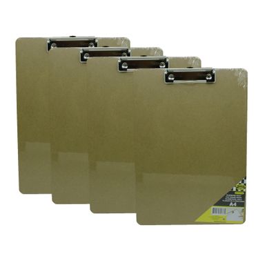 4x Klemborden / clipboards A4 hout met papierklem 23 x 23 cm