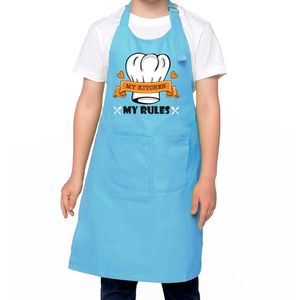 Keukenschort voor kinderen - my kitchen my rules - blauw - unisex - keukenprinses/keukenprins