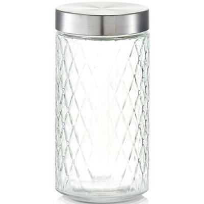 Zeller keuken voorraadpotten / bewaarpotten - 1500 ml - geruit glas - 11 x 22 cm