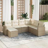7-delige Loungeset met kussens poly rattan beige
