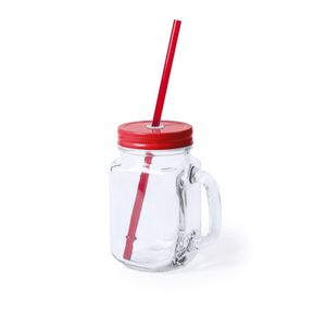 1x stuks Glazen Mason Jar drinkbekers rode dop en rietje 500 ml