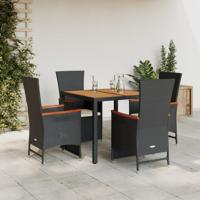 5-delige Tuinset met kussens poly rattan zwart