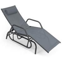 Zonneligstoel met Schommelfunctie Ligstoel met Verstelbare Rugleuning Hoofdkussen Relaxstoel Terrasligstoel voor Zwembad/Tuin (Grijs)