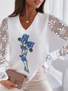 Vintage Art  Classic Floral Vacation floral Loosen women Long Sleeve Blouse