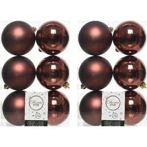 12x Kunststof kerstballen glanzend/mat mahonie bruin 8 cm kerstboom versiering/decoratie - Kerstbal